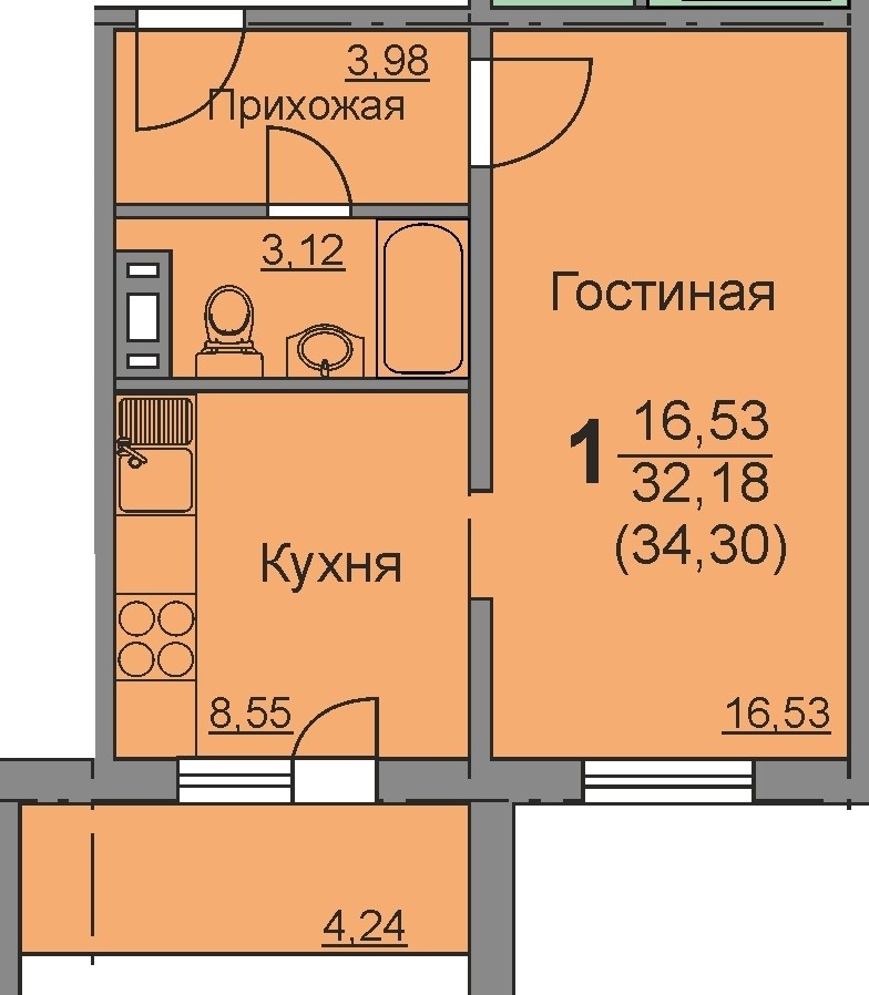 1 комнатная квартира (продажа) Челябинск Петра Сумина., д. 8